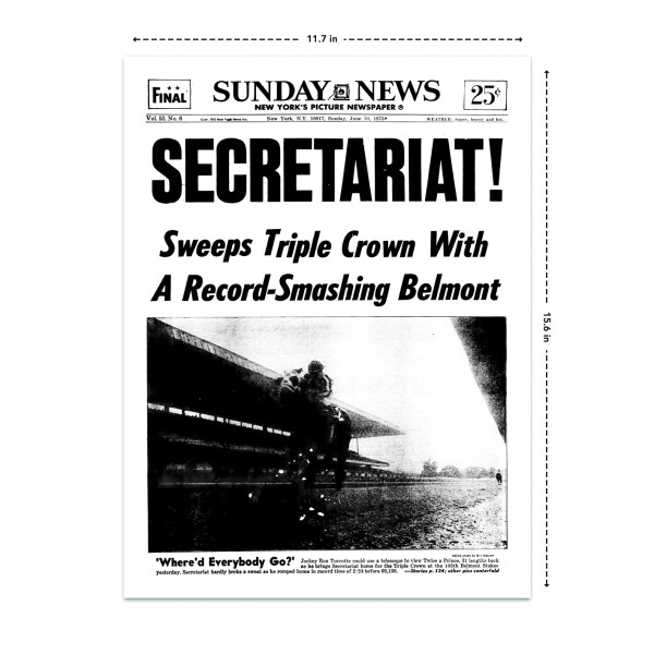 secretariat wins triple historical newspaper front page reprint