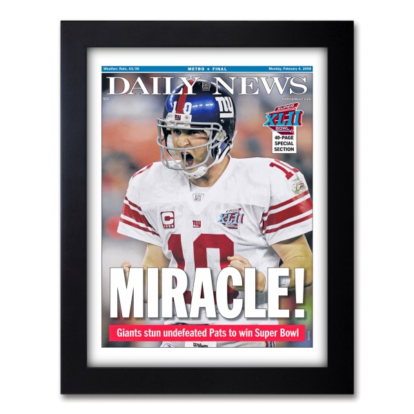 miracle - giants win superbowl historical newspaper front page reprint