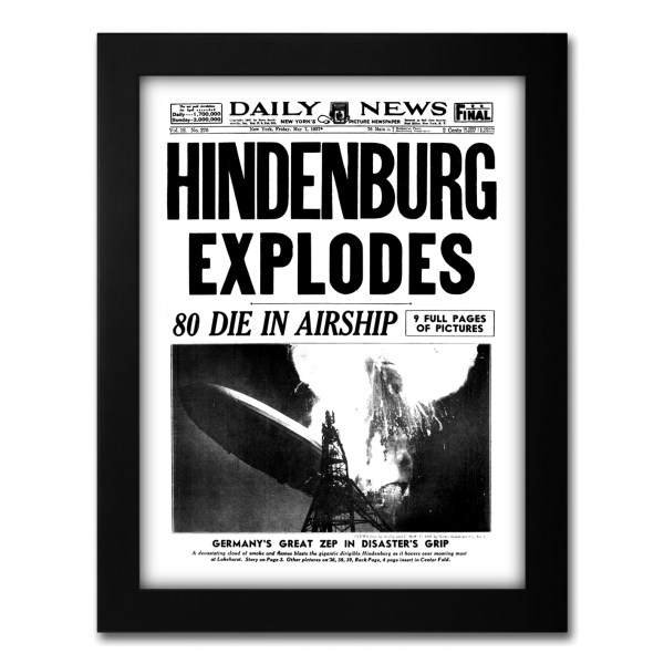 Hindenburg explosion 80 dead historical newspaper front page reprint