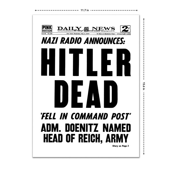 hitler dead historical newspaper front page reprint